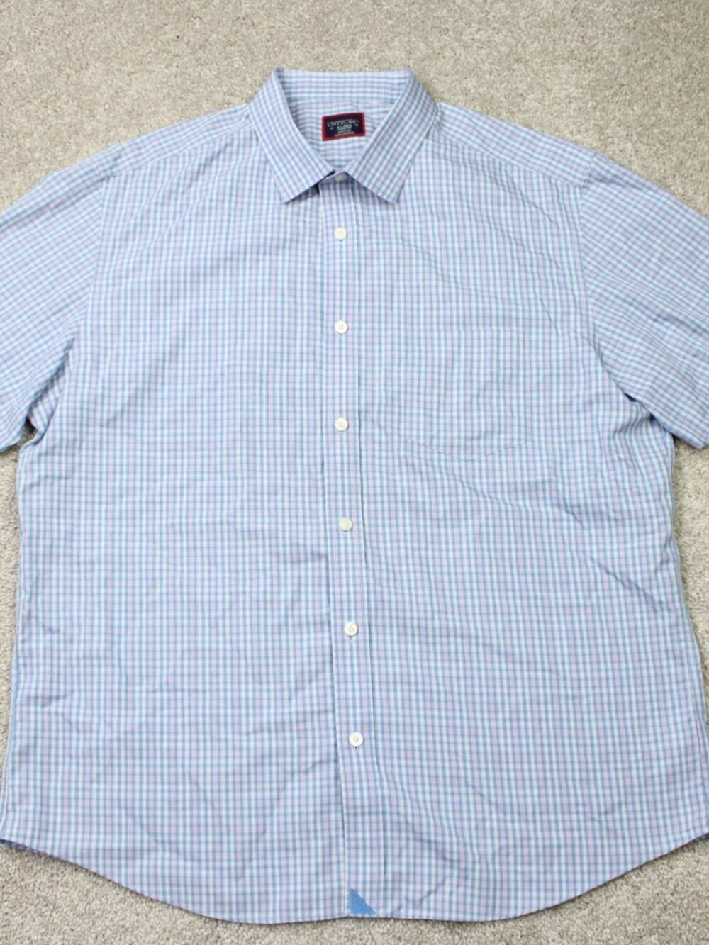 UNTUCkit Almondi Shirt Mens XL Blue Check Wrinkle Free 100% Cotton Long Sleeve